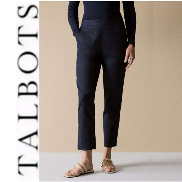 Talbots Linen Navy Blue Ankle Cropped Pants Size 10 - Picture 1 of 14